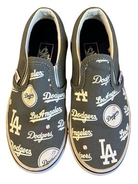 VANS x MLB LA Dodgers Grey Classic Slip On Shoes Youth 12.5 Logo Baseball